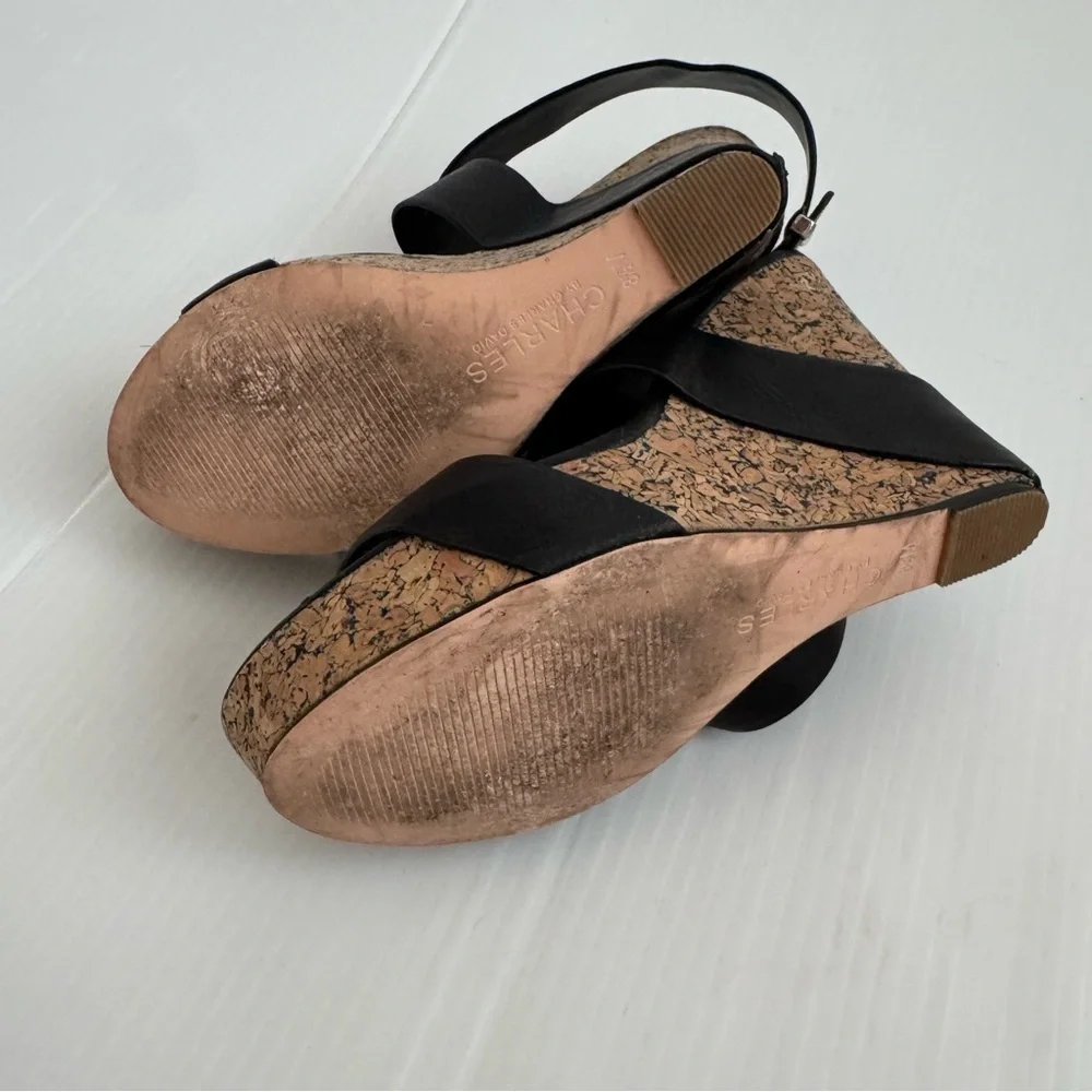 Charles by Charles David Arlington Black Cork platform Wedges sandals